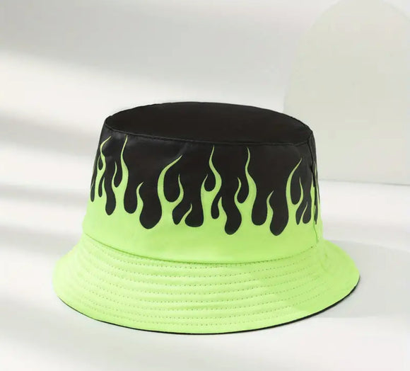 Fluorescent Flaming Fire Bucket Hat