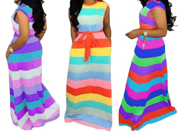 Ladies Summer Striped Maxi Dress