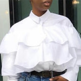 Ladies Turn Down Collar Ruffle Blouse