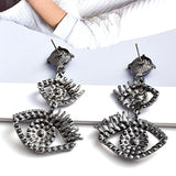 Crystal Metal Long Eye Earrings