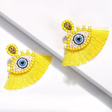 Beaded Eye Tassel Earrings