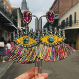 Beaded Eye Tassel Earrings