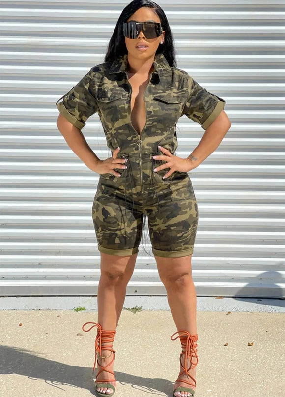 S-2XL Plus Size Camouflage Jumpsuit