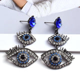 Crystal Metal Long Eye Earrings