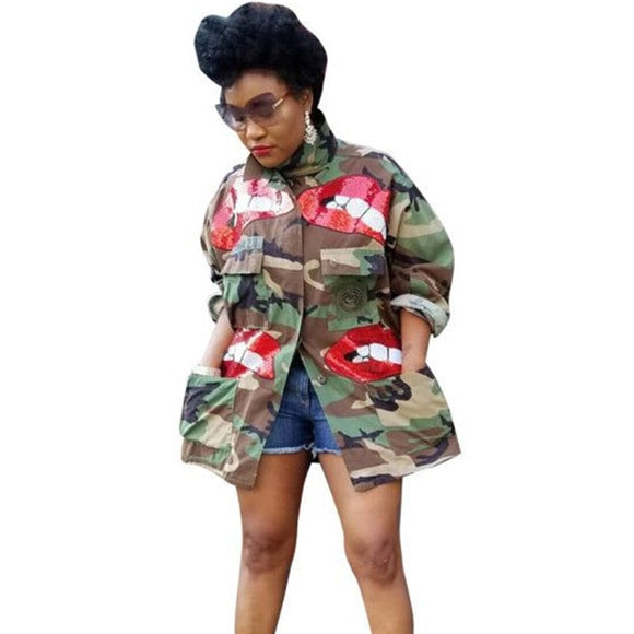 Sequin Lip Camo Jacket