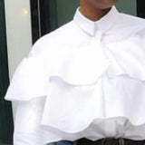 Ladies Turn Down Collar Ruffle Blouse