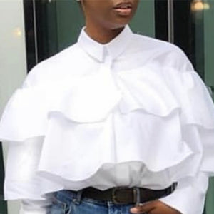 Ladies Turn Down Collar Ruffle Blouse