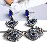 Crystal Metal Long Eye Earrings