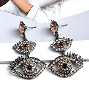 Crystal Metal Long Eye Earrings